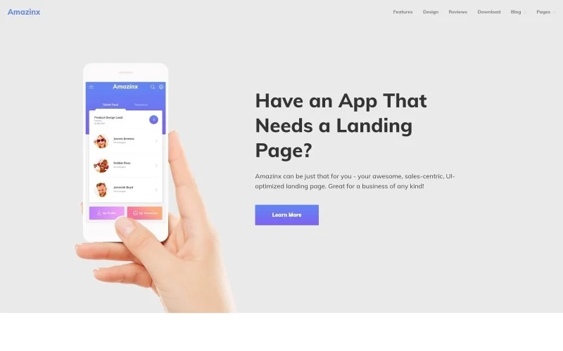 Amazinx Mobile App Responsive One Page WordPress Theme 1.0.0 GPL Theme