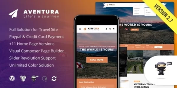 Aventura Travel Tour Booking System WordPress Theme 2.7.7 GPL Theme