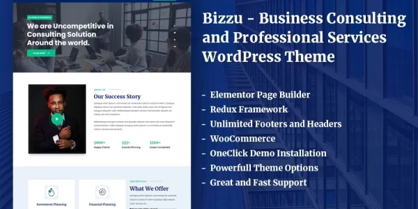 Bizzu Business Consulting and Professional Services WordPress Theme 1.0.5 GPL Theme