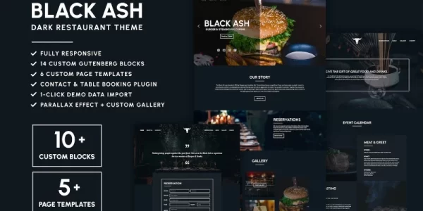 Black Ash Dark Restaurant WordPress Theme 1.0.3 GPL Theme