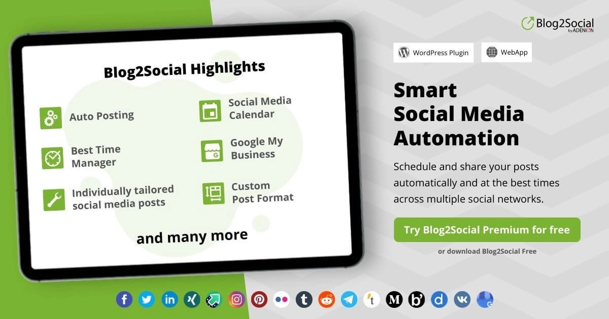 Blog2Social: Social Media Auto Post Scheduler 6.9.11 GPL Plugins