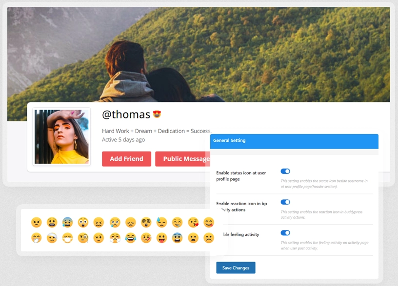 BuddyPress Reactions and Status 2.5.2 GPL Plugins