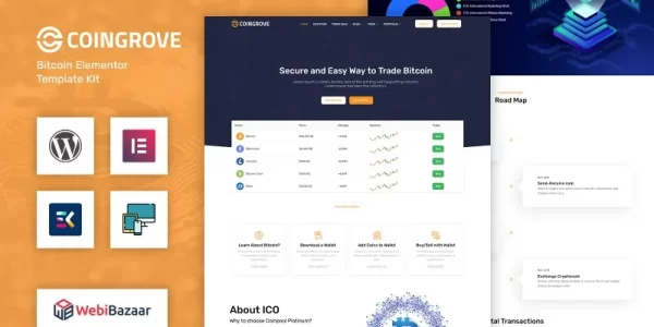 Coingrove Bitcoin Cryptocurrency Elementor WordPress Theme 1.0.0 GPL Theme