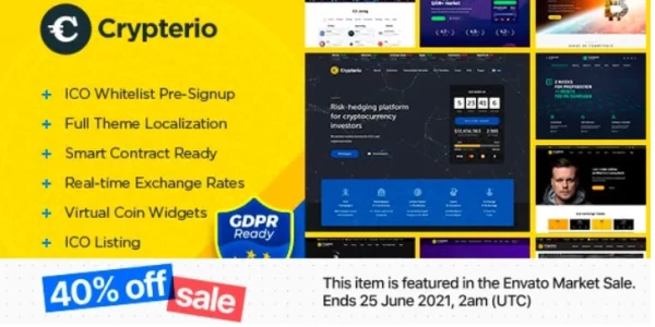 Crypterio ICO Landing Page, NFT and Cryptocurrency WordPress Theme 2.4.10 GPL Theme