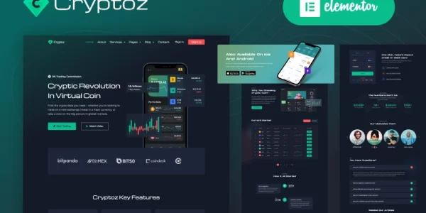 Cryptoz Cryptocurrency Landing Page Elementor WordPress Theme 1.1.0 GPL Theme