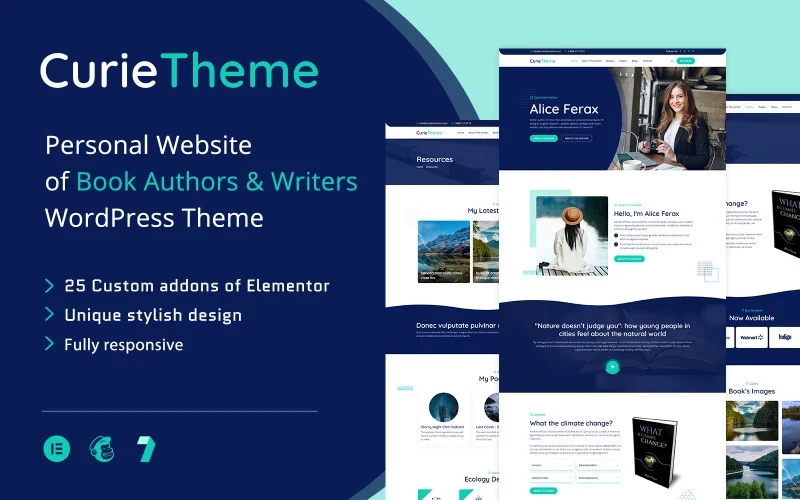 Curie – WordPress Theme For Authors And Writers 1.0 GPL Theme