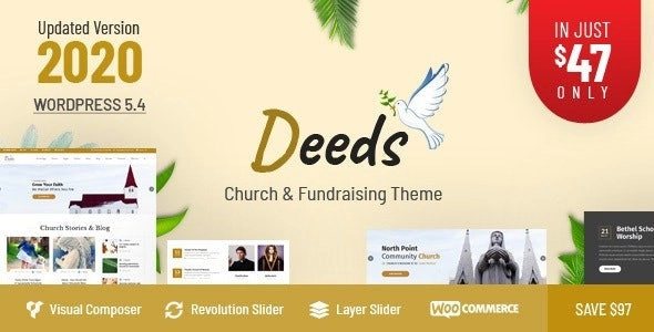 Deeds Best Responsive Nonprofit Church WordPress Theme 9.1 GPL Theme