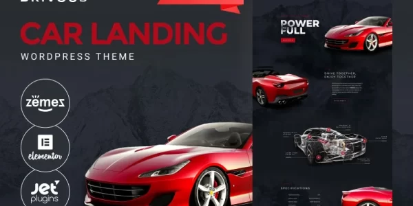 Drivous Car Landing Responsive WordPress Elementor Theme WordPress Theme 1.0.1 GPL Theme