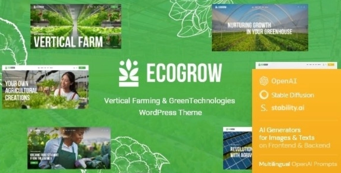 EcoGrow Vertical Farming Green Technologies WordPress Theme + AI 1.0 GPL Theme