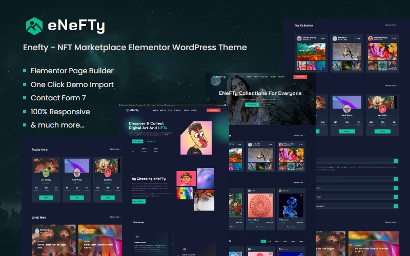 Enefty NFT Marketplace Elementor WordPress Theme 1.0 GPL Theme