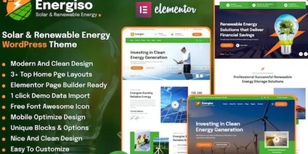 Energiso  – Solar Energy WordPress Theme 1.3.1 GPL Theme