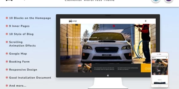 Europe Car Washing Website Elementor WordPress Theme 1.1 GPL Theme