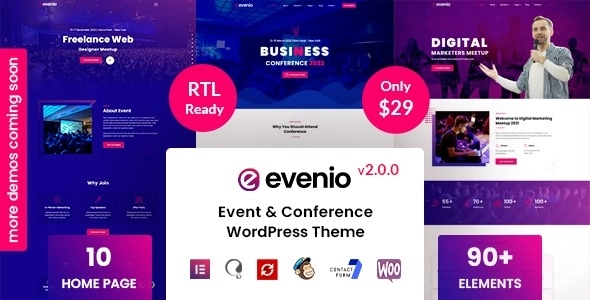 Evenio Event Conference WordPress Theme 2.0.0 GPL Theme