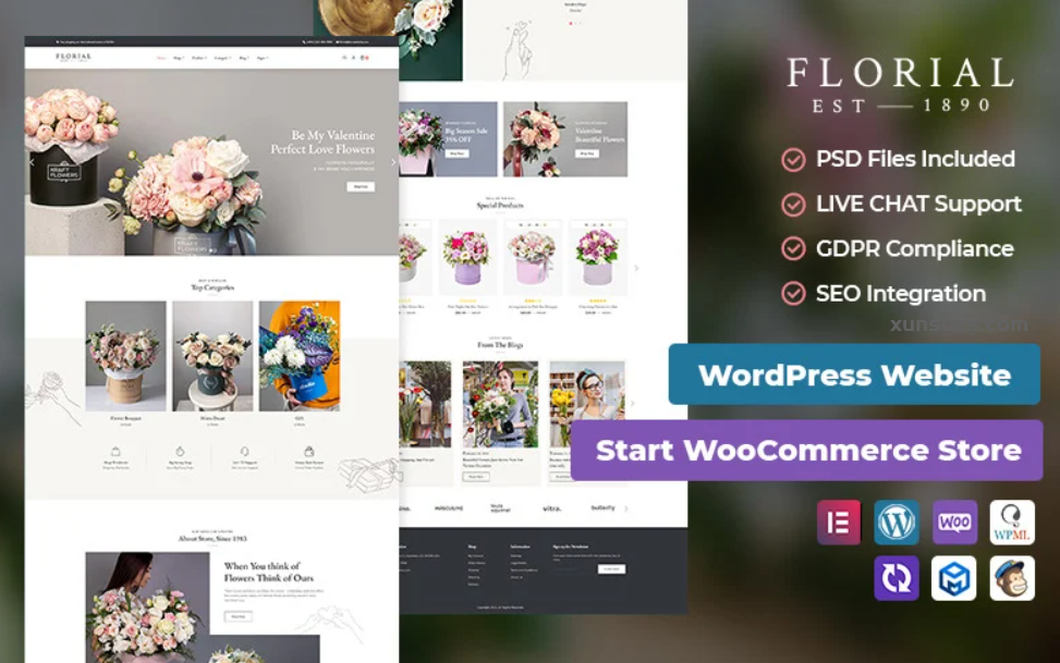 Florial Flower Decoration Best of Conversion-friendly WooCommerce Theme 1.0.0 GPL Theme