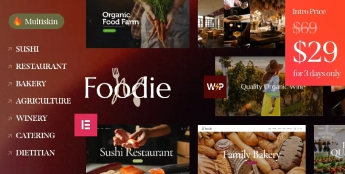 Foodie Food Wine Elementor Multiskin WordPress Theme 1.0 GPL Theme