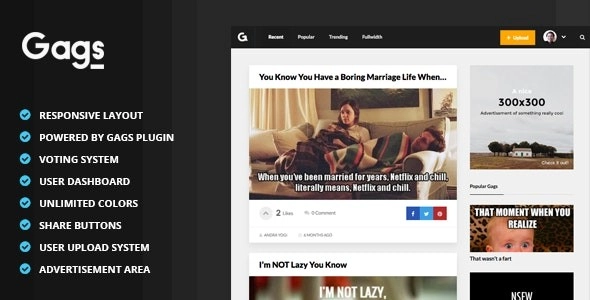 Gags Image, Meme Video Sharing WordPress Theme 1.2.0 GPL Theme