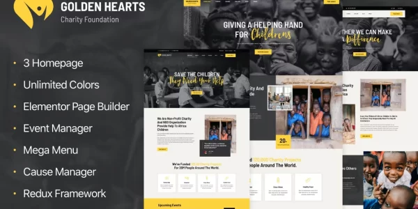 Golden Hearts Fundraising Charity Theme 1.0.7 GPL Theme