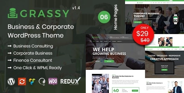 Grassy Business WordPress Theme 1.4 GPL Theme