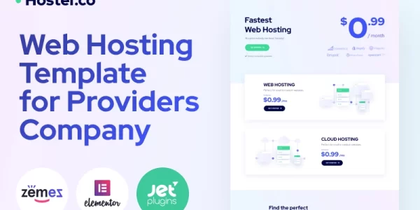 Hoster.co Web Hosting Template for Providers Company with WordPress Elementor Theme WordPress Theme 1.0.1 GPL Theme