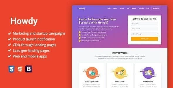Howdy Multipurpose High-Converting Landing Page 1.0.3 GPL Theme