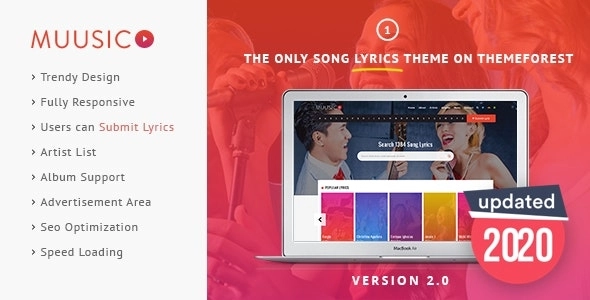 Muusico Song Lyrics WordPress Music Theme 2.9.8.1 GPL Theme