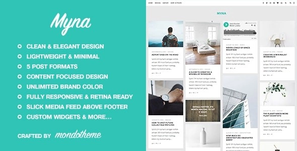 Myna A Masonry WordPress Blog Theme 1.2 GPL Theme