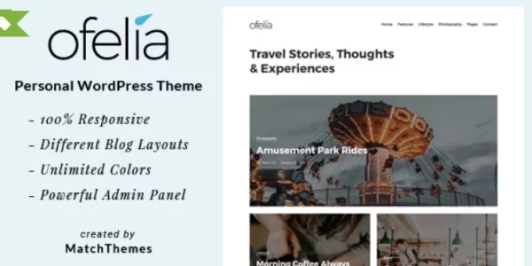 Ofelia Travel Personal WordPress Blog Theme 2.0.2 GPL Theme