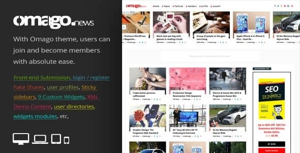 Omago News User Profile Membership Content Sharing Theme 1.9 GPL Theme