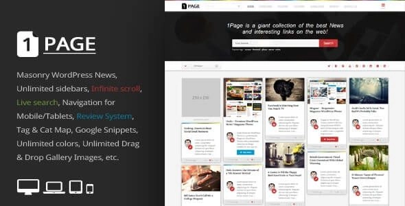 Page Masonry WordPress News / interesting links 3.8 GPL Theme