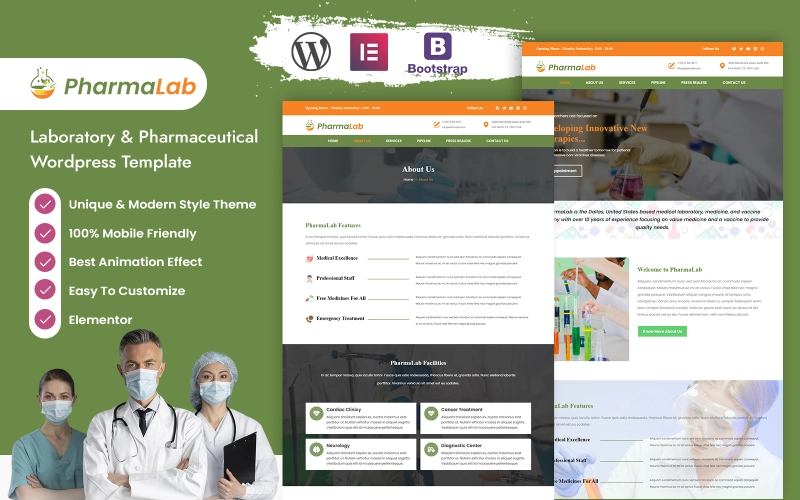 Pharmalab Laboratory Pharmaceutical WordPress Template WordPress Theme 1.0.0 GPL Theme