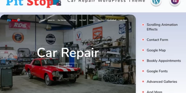 Pit Stop Car Repair Website with Blog Elementor WordPress Theme 1.2 GPL Theme