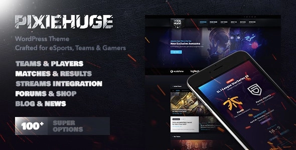 PixieHuge | eSports Gaming Theme For Clans Organizations 1.1.7 GPL Theme