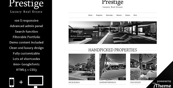 Prestige – a mega clean WordPress Theme for high-class Real Estate Agencies 1.25 GPL Theme
