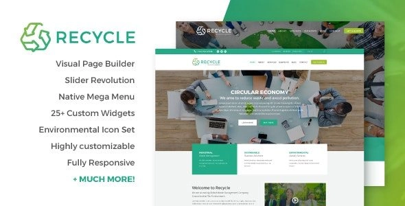 Recycle Environmental Green Business WordPress Theme 1.9.1 GPL Theme