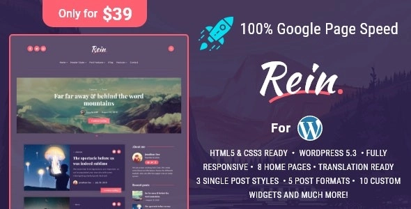 Rein Minimal Lightweight Dark Theme for WordPress 2.0.0 GPL Theme