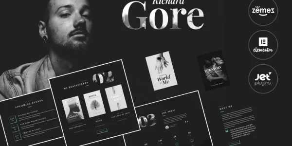 Richard Gore Stylish Writer Portfolio Template with Elementor Builder WordPress Theme 1.0.1 GPL Theme