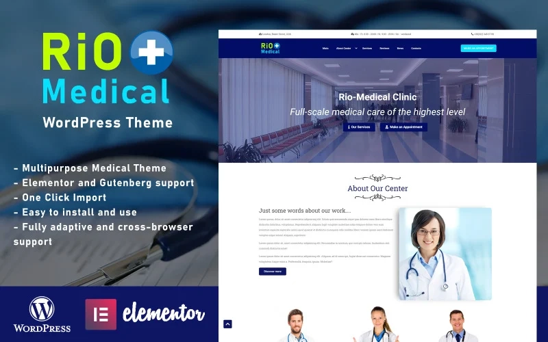 Rio-Medical Medical Center Landing Page WordPress Theme 1.3.0 GPL Theme