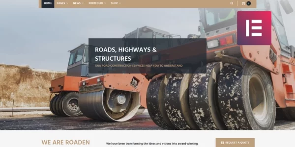 Roaden Road Construction WordPress Elementor Theme WordPress Theme 1.1.1 GPL Theme