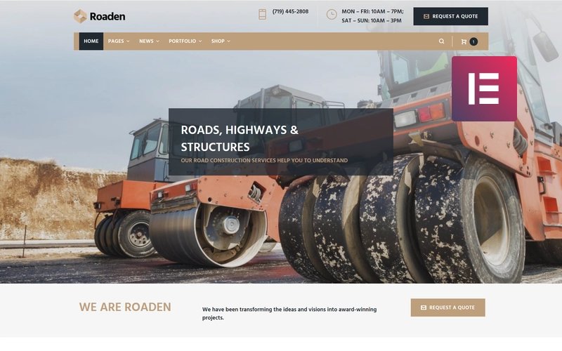 Roaden Road Construction WordPress Elementor Theme WordPress Theme 1.1.1 GPL Theme