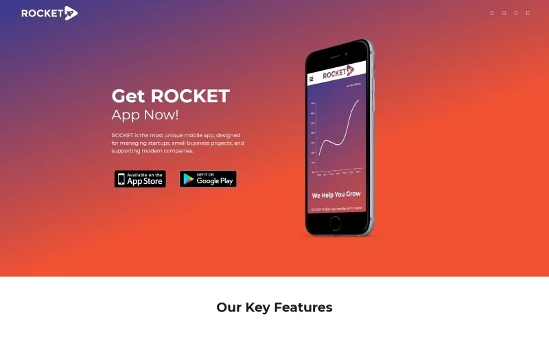 Rocket Mobile App Landing Page WordPress Theme 1.0.0 GPL Theme