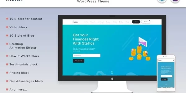 Statics Finances Landing page with Blog Elementor WordPress Theme 1.1 GPL Theme