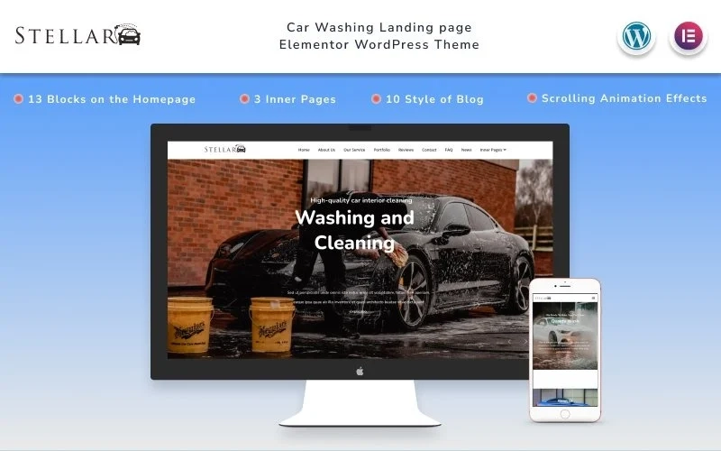 Stellar Car Washing Landing page with Blog WordPress Theme WordPress Theme 1.2 GPL Theme