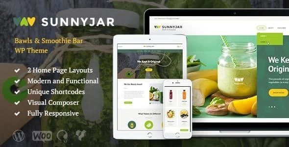 SunnyJar Smoothie Bar Healthy Drinks Shop WordPress Theme 1.3 GPL Theme
