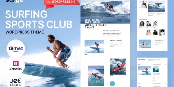 Surge Surfing Sports Club WordPress Theme 1.0.0 GPL Theme