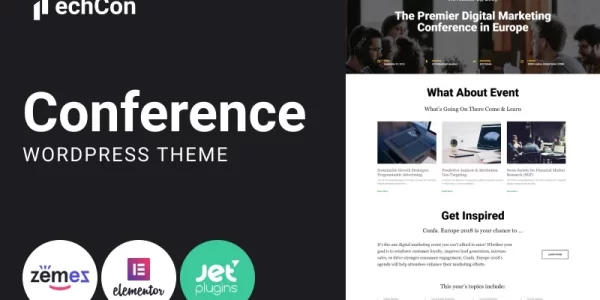 TechCon Conference One Page Animated WordPress Elementor Theme WordPress Theme 1.0.2 GPL Theme