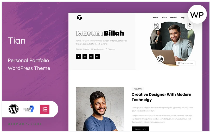 Tian – Minimal Personal Portfolio WordPress Theme 1.0.0 GPL Theme