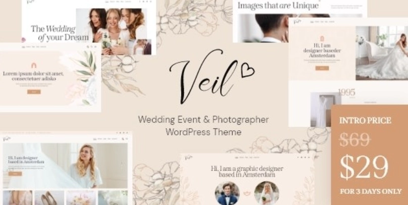 Veil Wedding Event Photographer WordPress Theme 1.0.0 GPL Theme