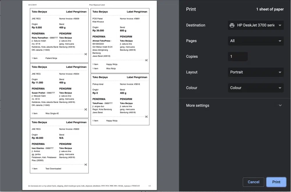 TokoPressID WooCommerce Print Label Shipping WordPress Plugin 1.2.5 GPL Plugins